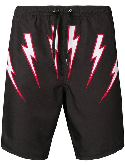 Shop Neil Barrett Lightning Bolt Print Swim Shorts - Black