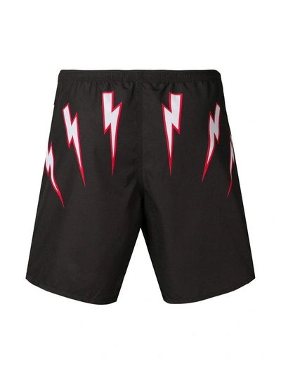 Shop Neil Barrett Lightning Bolt Print Swim Shorts - Black