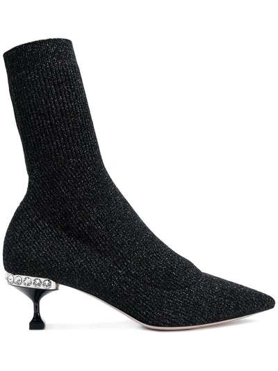 Shop Miu Miu Lurex Knit Ankle Boots - Black
