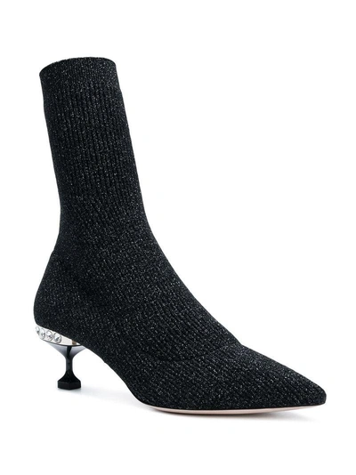 Shop Miu Miu Lurex Knit Ankle Boots - Black
