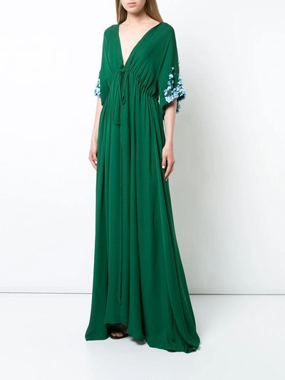 Shop Carolina Herrera Floral Applique Maxi Dress In Green
