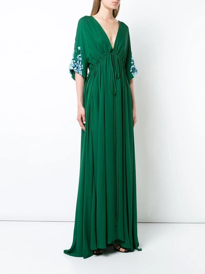Shop Carolina Herrera Floral Applique Maxi Dress In Green