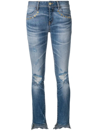 Shop Just Cavalli Distressed Skinny Jeans - Blue