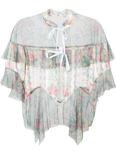 Shop Anna Sui Sheer Floral Tulle Hem Blouse In Neutrals