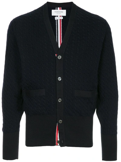Shop Thom Browne Cable Knit Cardigan - Blue