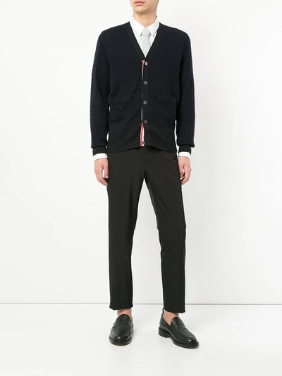Shop Thom Browne Cable Knit Cardigan - Blue