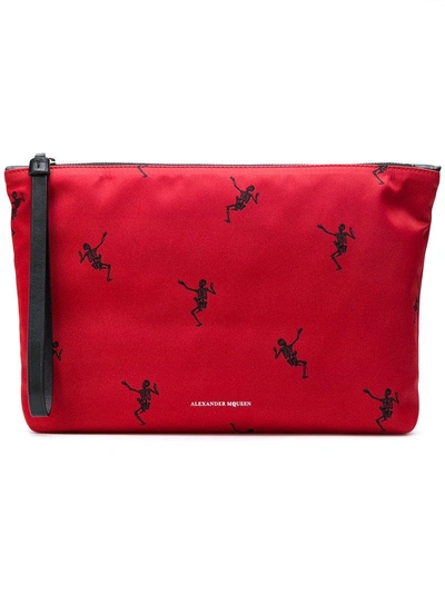 Shop Alexander Mcqueen Funny Bones Printed Clutch - Red