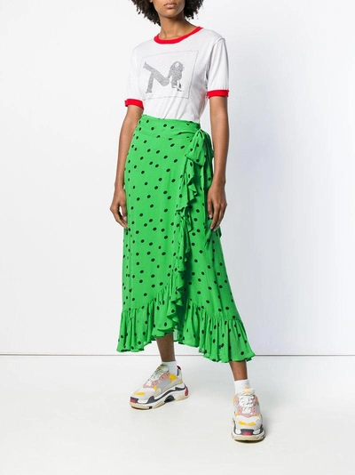 Ganni Dainty Polka Dot-print Wrap-front Skirt In Classic Green | ModeSens