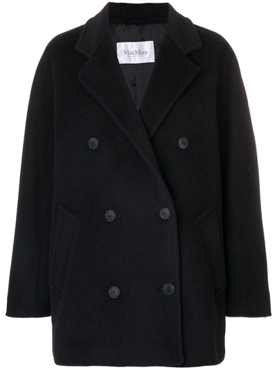 Shop Max Mara Short Double Breasted Coat In Black