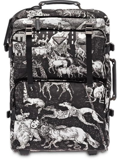 Shop Prada Saffiano Leather Printed Trolley - Black