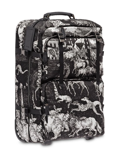 Shop Prada Saffiano Leather Printed Trolley - Black