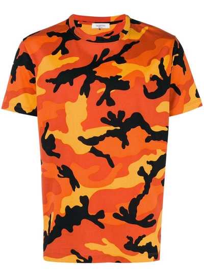 Valentino Men's Camouflage Crewneck T-shirt, Orange In Camou Orange |  ModeSens