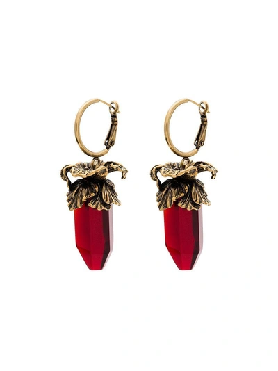 Shop Alexander Mcqueen Deep Red Iris Pendant Earrings