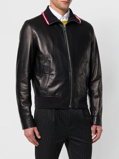 Shop Bally Striped Collar Bomber Jacket In Black