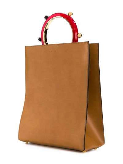 Shop Marni Embellished Handle Pannier Bag - Brown