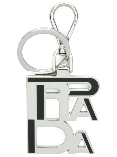 Shop Prada Letter Logo Keyring - Metallic