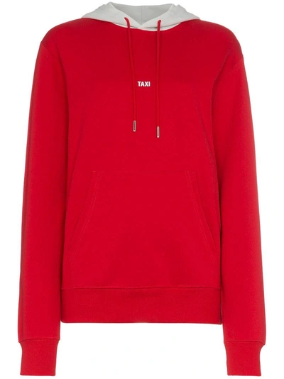 Shop Helmut Lang Bi Colour Logo Print Hoodie In Red