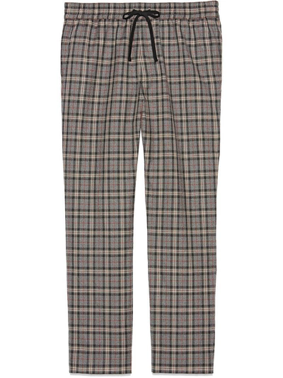Shop Gucci Check Wool Pant In Grey