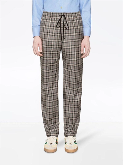 Shop Gucci Check Wool Pant In Grey