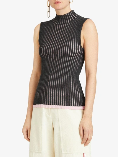 Shop Burberry Sleeveless Rib Knit Cashmere Silk Turtleneck Sweater - Grey