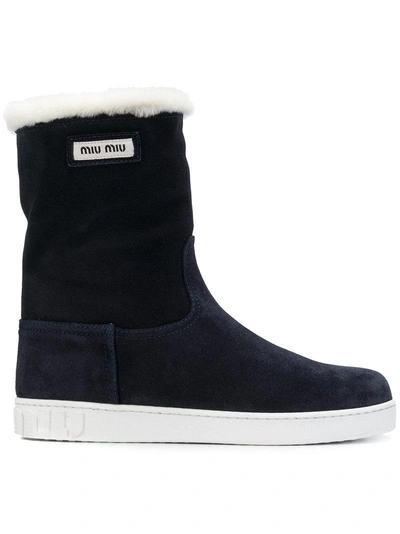 Shop Miu Miu Shearling Snow Boots - Blue