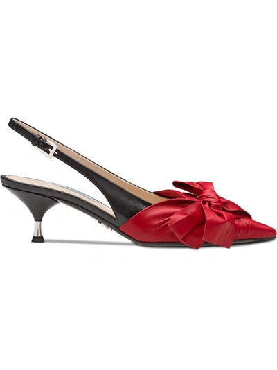 Shop Prada Bow Sling-back Pointed Pumps - Red