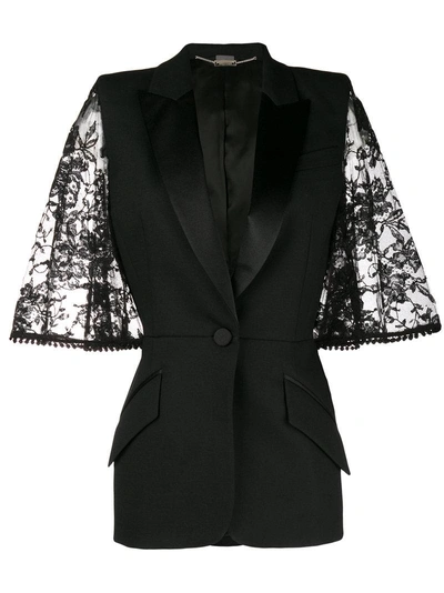 Shop Alexander Mcqueen Lace Bell Sleeve Tuxedo Jacket - Black