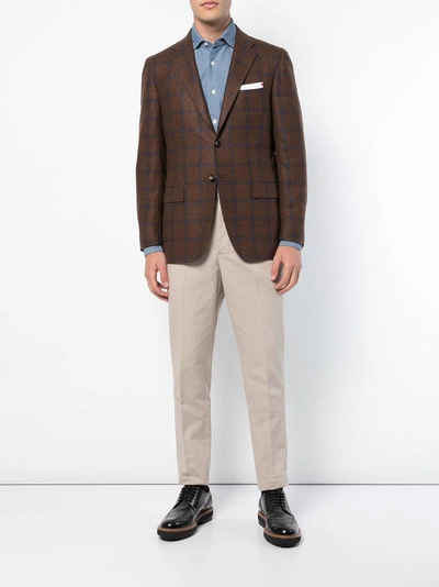 Shop Kiton Check Blazer - Brown