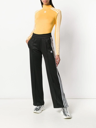 Shop Adidas Originals Striped Logo Bodysuit In Yellow & Orange