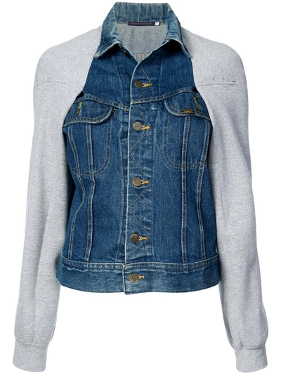 Shop Harvey Faircloth Sweatshirt Sleeve Denim Jacket - Grey