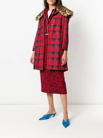 Shop N°21 Nº21 Faux Fur-collar Checked Coat - Red