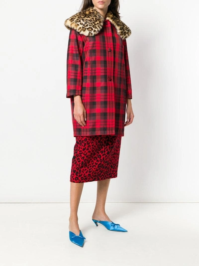 Shop N°21 Nº21 Faux Fur-collar Checked Coat - Red