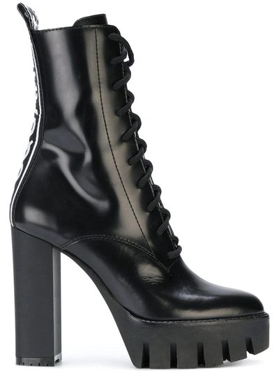 Shop Dsquared2 Logo Strap Rubber Lug Sole Boots In Black