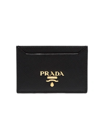 Shop Prada Black Logo Saffiano Leather Card Holder