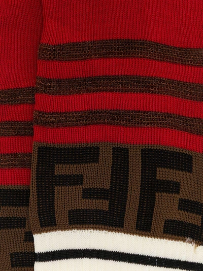Shop Fendi Striped Ff Logo Socks In Red