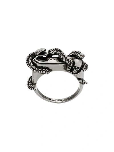 Shop Alexander Mcqueen Snake And Skull Ring In Metallic
