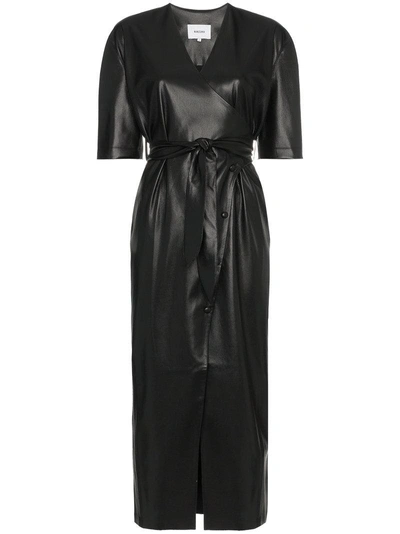 Shop Nanushka Penelope V-neck Wrap Faux Leather Dress In Black