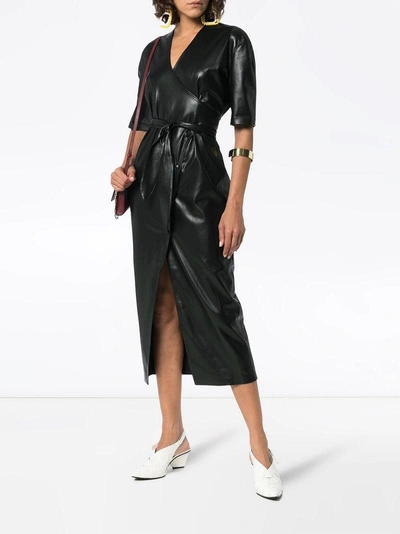 Shop Nanushka Penelope V-neck Wrap Faux Leather Dress In Black