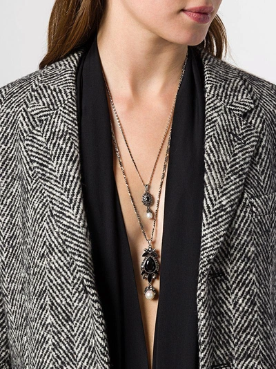Shop Alexander Mcqueen Double Pendant Necklace - Metallic