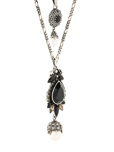 Shop Alexander Mcqueen Double Pendant Necklace - Metallic