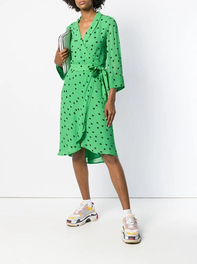 Ganni Dainty Polka Dot Crepe Wrap Dress In Classic Green | ModeSens