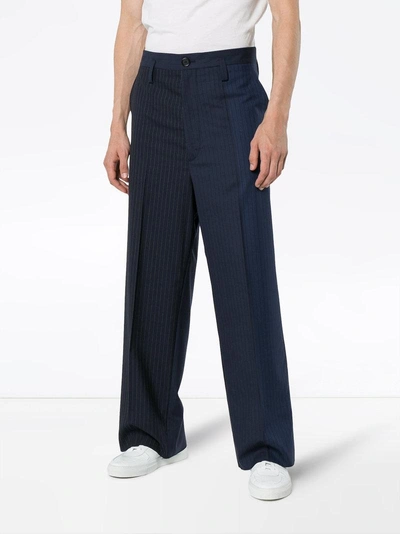 Shop Marni Pinstripe Two-tone Trousers - Blue