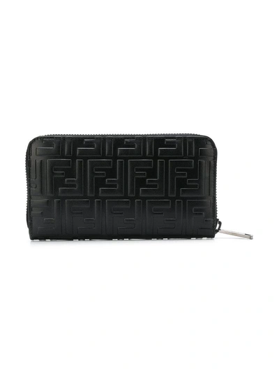 Shop Fendi Ff Logo Zip-around Wallet - Black