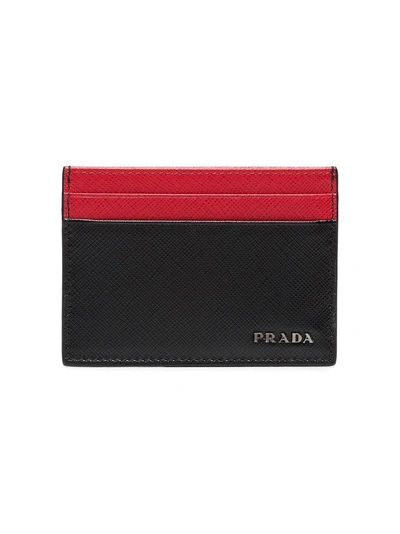 Shop Prada Black And Red Logo Leather Cardholder