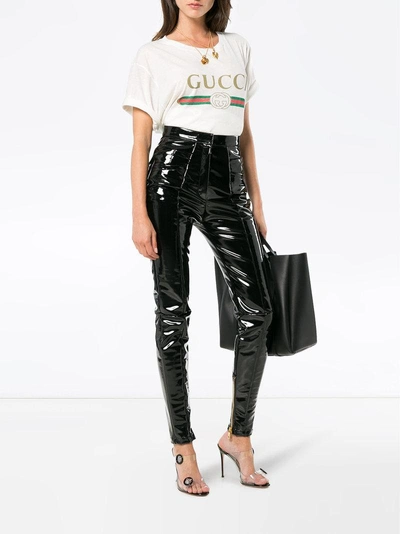Shop Gucci Print Floral Embroidered Cotton T Shirt