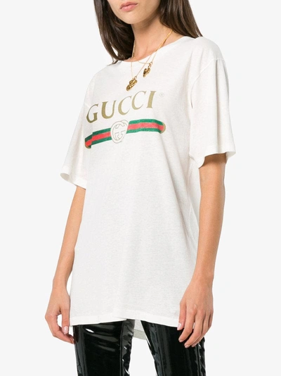Shop Gucci Print Floral Embroidered Cotton T Shirt