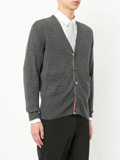Shop Thom Browne Cable Knit Cardigan - Grey