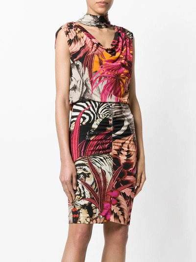 Shop Just Cavalli Jungle Print Cowl Neck Dress - Multicolour