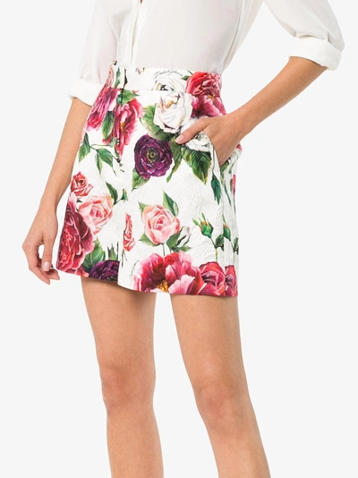 Shop Dolce & Gabbana Peonie Print Brocade Shorts - White