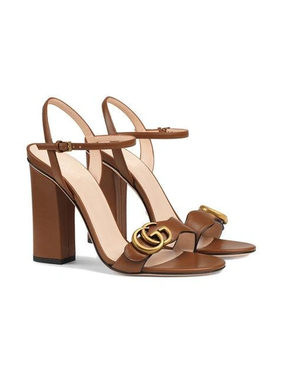 Shop Gucci Leather Double G Sandals - Brown